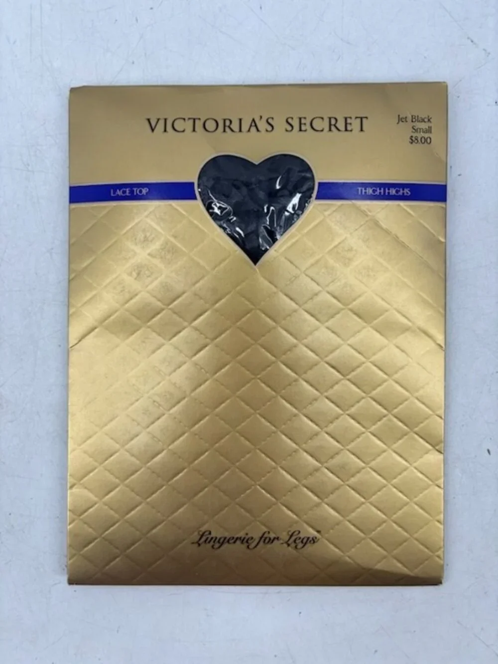 New VTG Victoria's Secret Jet Black Lace Top Thigh Highs  Nylon Stockings Small